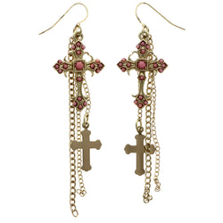 Mi Amore Cross Dangle-Earrings Gold-Tone/Pink