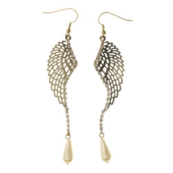Wings Dangle-Earrings With Crystal Accents Gold-Tone & White Colored #4940