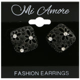 Mi Amore Flower Cut-Out Design Post-Earrings Black