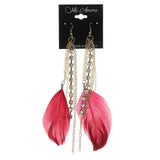 Feather Dangle-Earrings With Crystal Accents Red & Silver-Tone Colored #4950