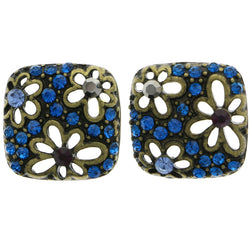 Mi Amore Flower Cut-Out Design Post-Earrings Bronze-Tone/Blue