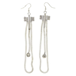Silver-Tone Metal Dangle-Earrings With Crystal Accents #4849