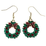 Mi Amore Christmas Wreath Bow Dangle-Earrings Green & Red