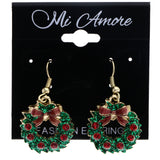 Mi Amore Christmas Wreath Bow Dangle-Earrings Green & Red