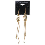 Gold-Tone & Brown Colored Metal Dangle-Earrings With Crystal Accents #4943