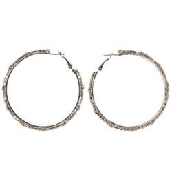 Silver-Tone Metal Hoop-Earrings With Crystal Accents #4970