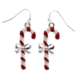 Mi Amore Christmas Candy Cane Bow Dangle-Earrings Red & White
