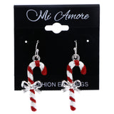 Mi Amore Christmas Candy Cane Bow Dangle-Earrings Red & White