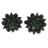 Flower Stud-Earrings With Crystal Accents Green & Black Colored #4976