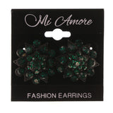 Flower Stud-Earrings With Crystal Accents Green & Black Colored #4976