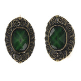 Filigree Stud-Earrings With Stone Accents Green & Gold-Tone Colored #5032
