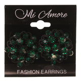 Flower Stud-Earrings With Crystal Accents Green & Black Colored #4991