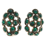 Green & Gold-Tone Colored Metal Stud-Earrings With Crystal Accents #5075