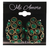 Green & Gold-Tone Colored Metal Stud-Earrings With Crystal Accents #5075