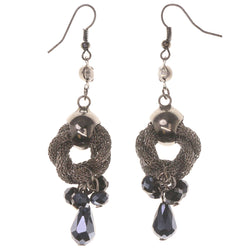 Silver-Tone & Black Colored Metal Dangle-Earrings With Bead Accents #4962