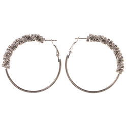 Silver-Tone Metal Hoop-Earrings With Crystal Accents #5081