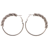 Silver-Tone Metal Hoop-Earrings With Crystal Accents #5081