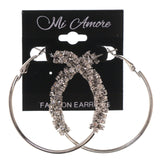 Silver-Tone Metal Hoop-Earrings With Crystal Accents #5081