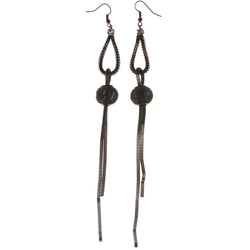 Black & Silver-Tone Colored Metal Dangle-Earrings With Crystal Accents #4979