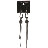Black & Silver-Tone Colored Metal Dangle-Earrings With Crystal Accents #4979
