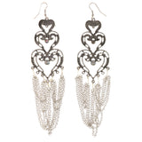 Heart Dangle-Earrings With Crystal Accents Silver-Tone & Clear Colored #4999
