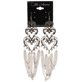 Heart Dangle-Earrings With Crystal Accents Silver-Tone & Clear Colored #4999