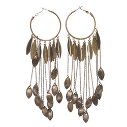 Gold-Tone Metal Hoop-Earrings With tassel Accents #4957