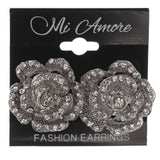 Rose Stud-Earrings With Crystal Accents  Silver-Tone Color #4967