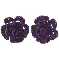 Rose Stud-Earrings With Crystal Accents  Purple Color #4987