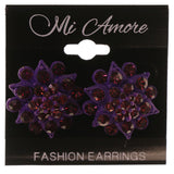 Flower Stud-Earrings With Crystal Accents  Purple Color #4971