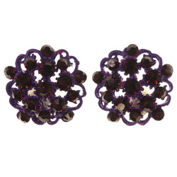 Flower Stud-Earrings With Crystal Accents  Purple Color #4990