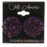 Flower Stud-Earrings With Crystal Accents  Purple Color #4990