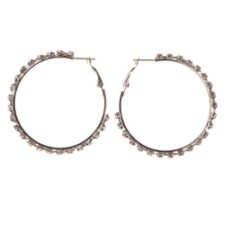 Silver-Tone Metal Hoop-Earrings With Crystal Accents #5054