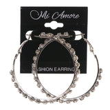 Silver-Tone Metal Hoop-Earrings With Crystal Accents #5054