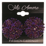 Flower Stud-Earrings With Crystal Accents  Purple Color #4984