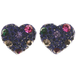 Heart Stud-Earrings With Crystal Accents Blue & Multi Colored #4969