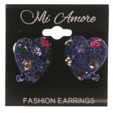 Heart Stud-Earrings With Crystal Accents Blue & Multi Colored #4969