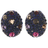 Blue & Multi Colored Metal Stud-Earrings With Crystal Accents #4968