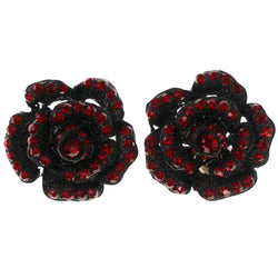 Rose Stud-Earrings With Crystal Accents Red & Black Colored #4983