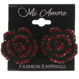 Rose Stud-Earrings With Crystal Accents Red & Black Colored #4983