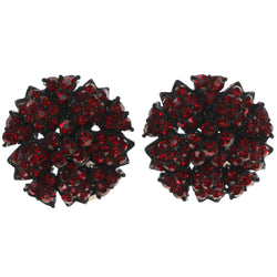 Flower Stud-Earrings With Crystal Accents Red & Black Colored #4994