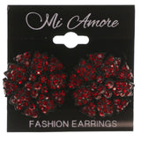 Flower Stud-Earrings With Crystal Accents Red & Black Colored #4994