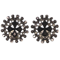 Silver-Tone & Black Colored Metal Stud-Earrings With Crystal Accents #4989