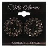 Silver-Tone & Black Colored Metal Stud-Earrings With Crystal Accents #4989