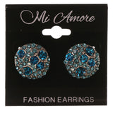 Blue & Silver-Tone Colored Metal Stud-Earrings With Crystal Accents #5101
