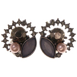 Silver-Tone & Brown Colored Metal Stud-Earrings With Bead Accents #5001