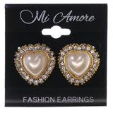 Heart Stud-Earrings With Crystal Accents White & Gold-Tone Colored #4996