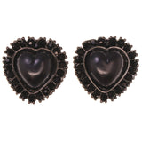 Heart Stud-Earrings With Crystal Accents Black & Silver-Tone Colored #5047