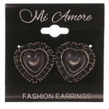Heart Stud-Earrings With Crystal Accents Black & Silver-Tone Colored #5047