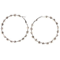 Silver-Tone Metal Hoop-Earrings With Crystal Accents #5087